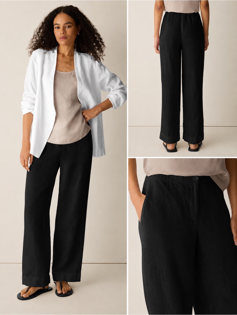 Eileen Fisher Black Wide-Leg Pull-On Trousers